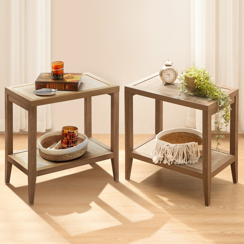 Daequain Rattan Nightstands with 2 Open Storage Shelves, Brown