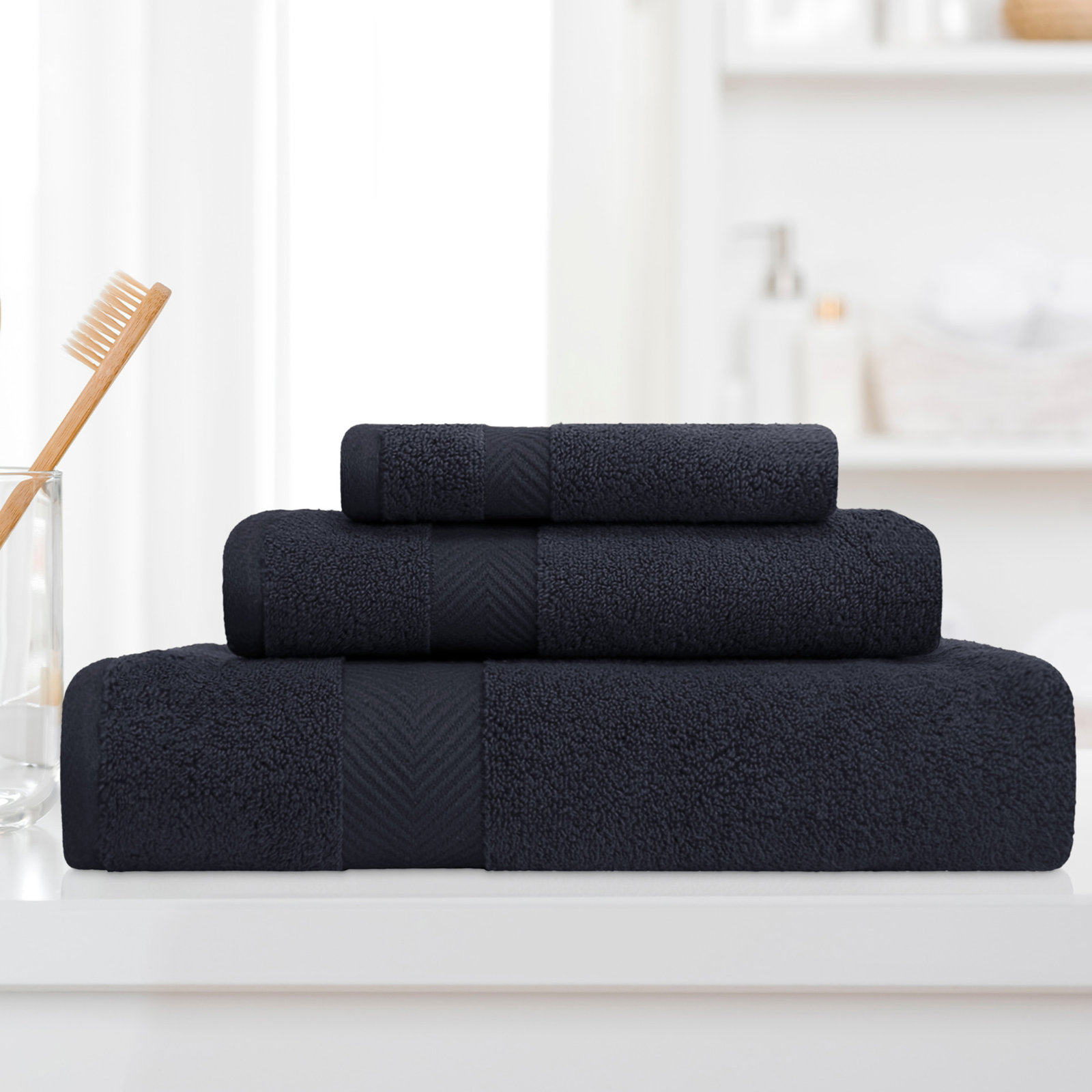 Hamachi 3-Piece Cotton Towel Set, Black