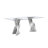 7-Piece Modern Dining Set – 70" Glass Dining Table With Stainless Steel Base & 6 Faux Leather Shell-Back Chairs-1124666483-1124666383