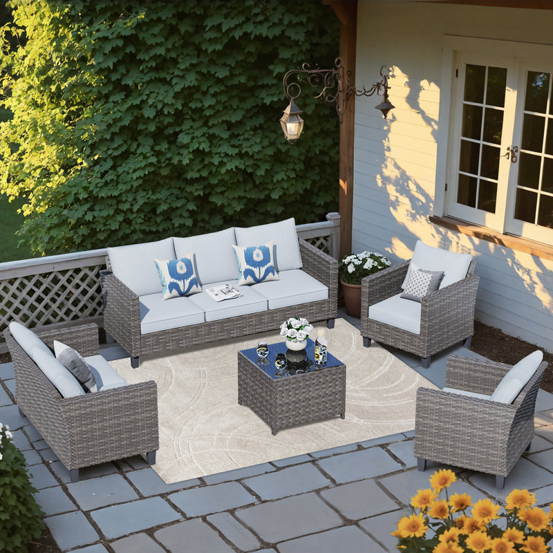Viani 7 - Person Patio Conversation Set with Cushions, Light Gray