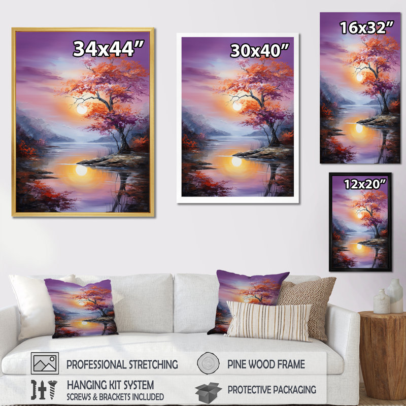 Art liquide de lever de soleil, Cadre flottant naturel, H 32 po x l 16 po x P 1 po