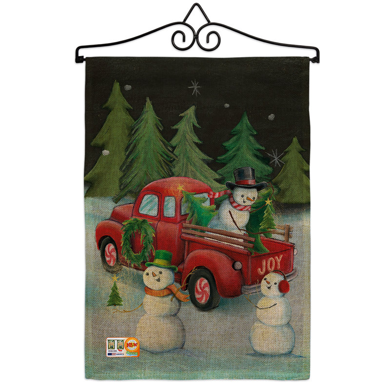 En toile jute de noël, arbre de noël, expositions à 2 côtés 19 po x l 13 po drapeau de jardin