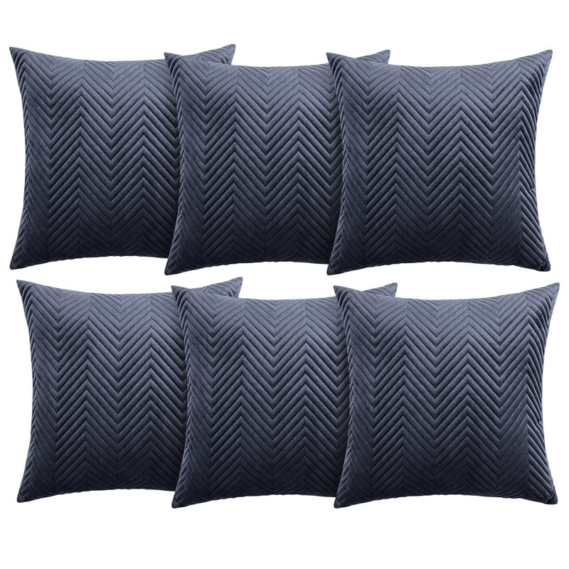 Aspire Homeware Embossed Square Velvet Cushion Cover, Charcoal, Pack of 6