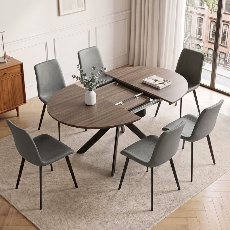 Ensemble de table de salle à manger ovale 7 pièces avec 6 chaises assorties pour la salle à manger, Gris
