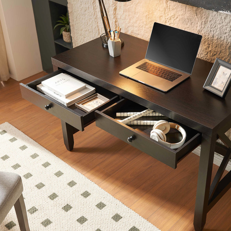 Home Office Furniture Desk With 2 Practical Drawers, X Brace Structure In , Drawers Roller Wheels, Support