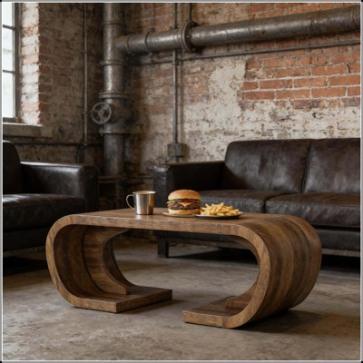 C-Shaped Curved Coffee Table with Wave-Inspired Design