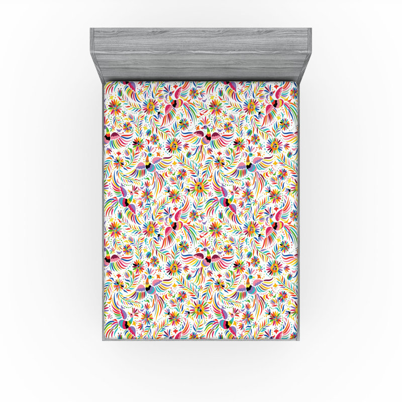 Drap-housse Ambesonne, paquet de 2, Drap-housse de taille très grand, Blanc / rouge / vert / bleu floral 2