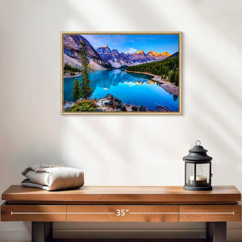 Incroyable lac Moraine, Cadre flottant en bois naturel, 19 po x 13 po
