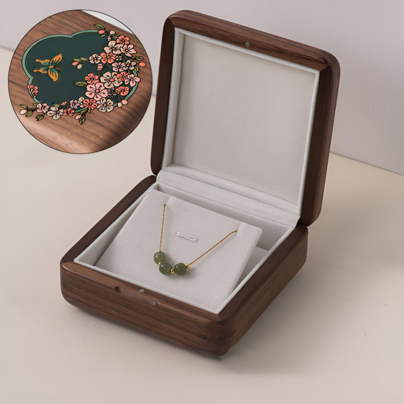 High End Solid Wood Jewellery Storage Box With Soft Velvet Lining, Small And Exquisite