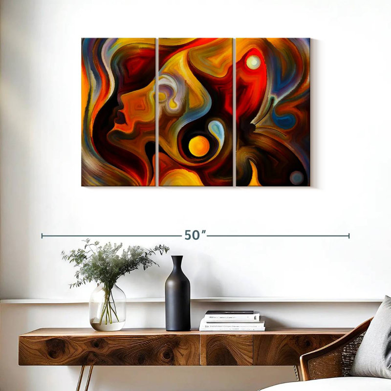 Portrait abstrait sur toile, ensemble de 3 pièces, H 24 po x l 38 po x P 1,25 po