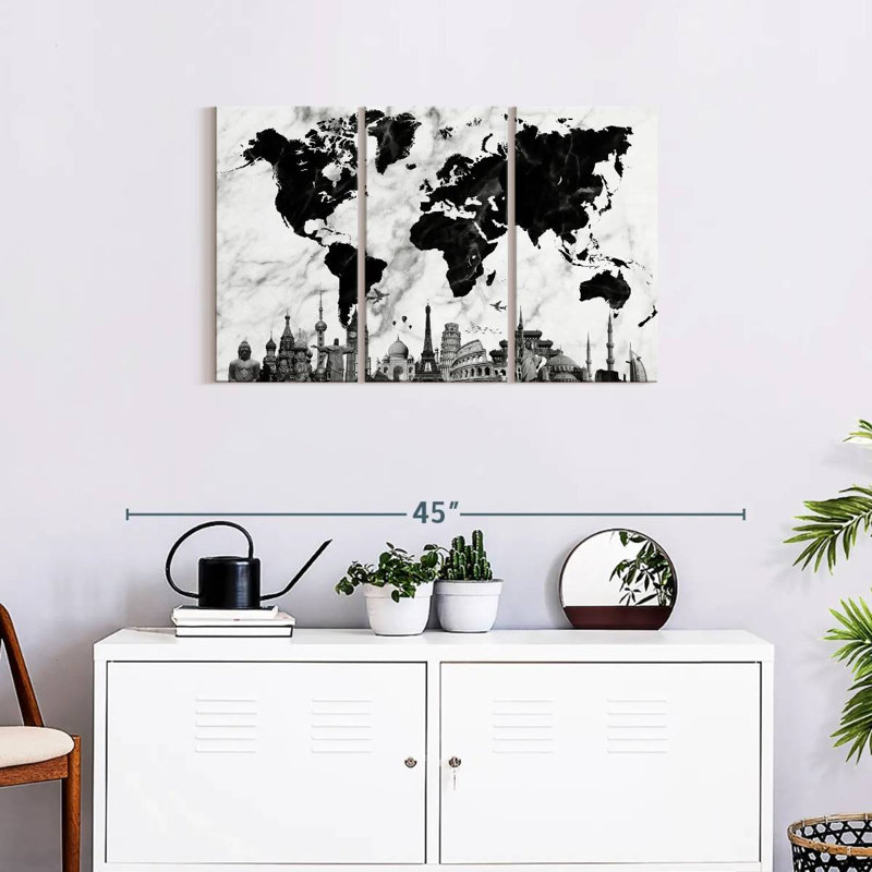 Marble World Map, reproduction d'art sur toile, H 20 po x l 33 po x 1,25 po