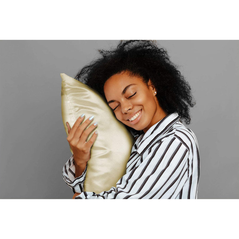 Taie d'oreiller en satin Allaire, Ivoire, Grand