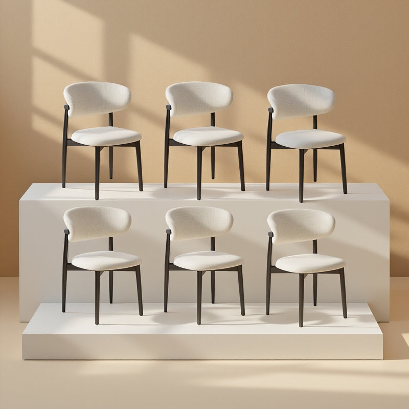 Ensemble de 6 chaises de salle à manger de style Mid-Century, pieds en bois massif noir, sans assemblage, chaises de cuisine beiges pour la salle à manger