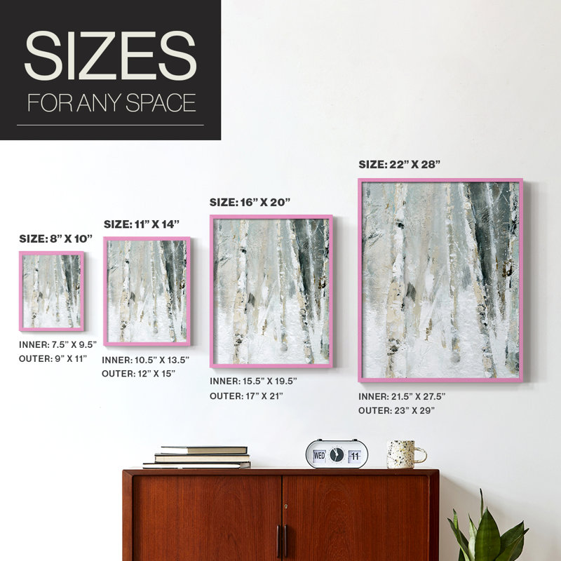 «Snowy Birch II», reproduction encadrée - bois massif, H 11 po x l 9 po, Rose