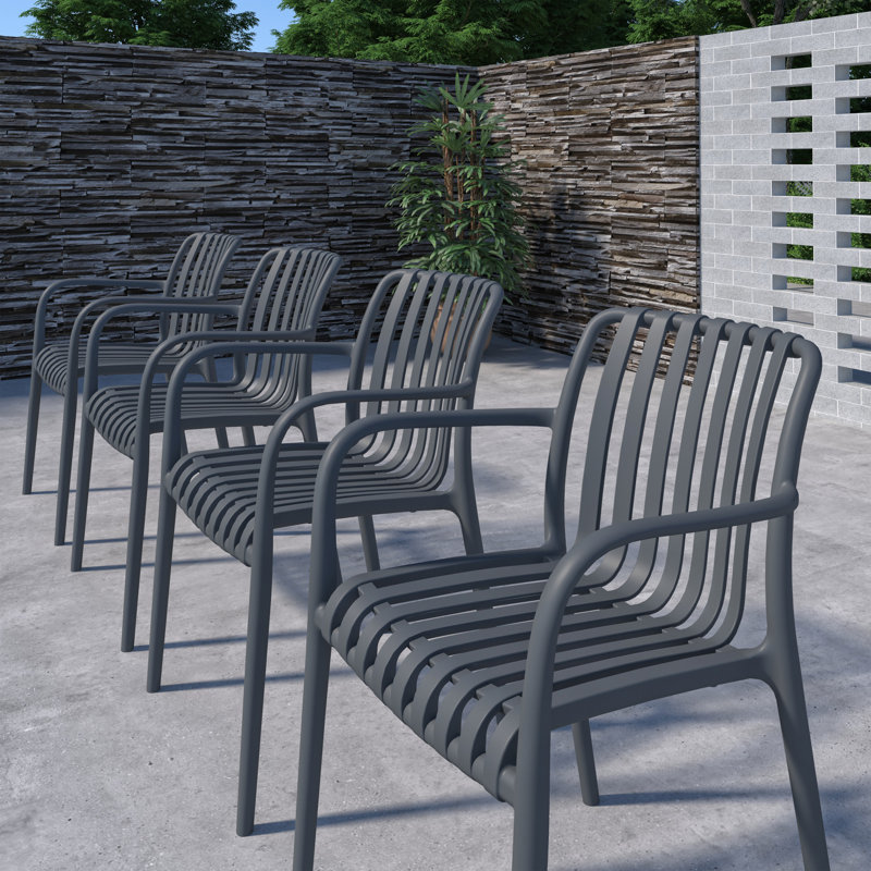 Ensemble repas de patio extérieur en bois et résine 5 pièces Amazonia FSC Amazonia, Gris