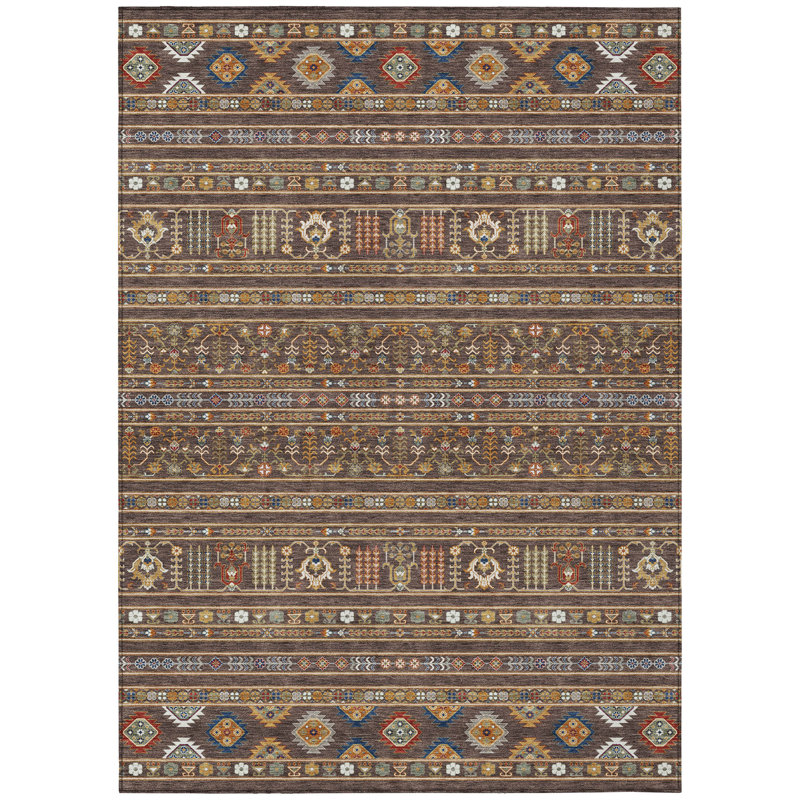 Machine Washable Indoor/Outdoor Boruta ACN2244 Navajo Rug, Rectangle 3' x 5'