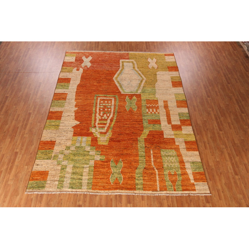 Tapis oriental marocain orange à motif géométrique orange 10 x 14