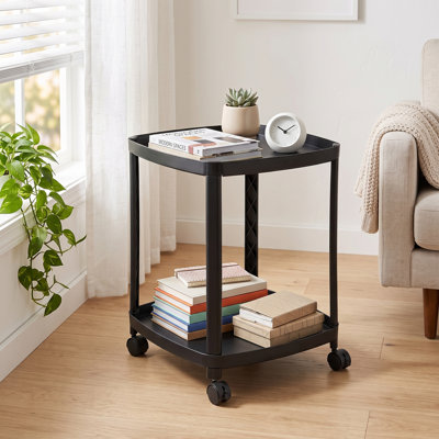 2-Tier Rolling Side Table With Wheels, Small Plastic End Table With Storage Shelves, Mobile Snack Table For Living Room, Bedroom, And Small Spaces, Multi-Colour Options Available
