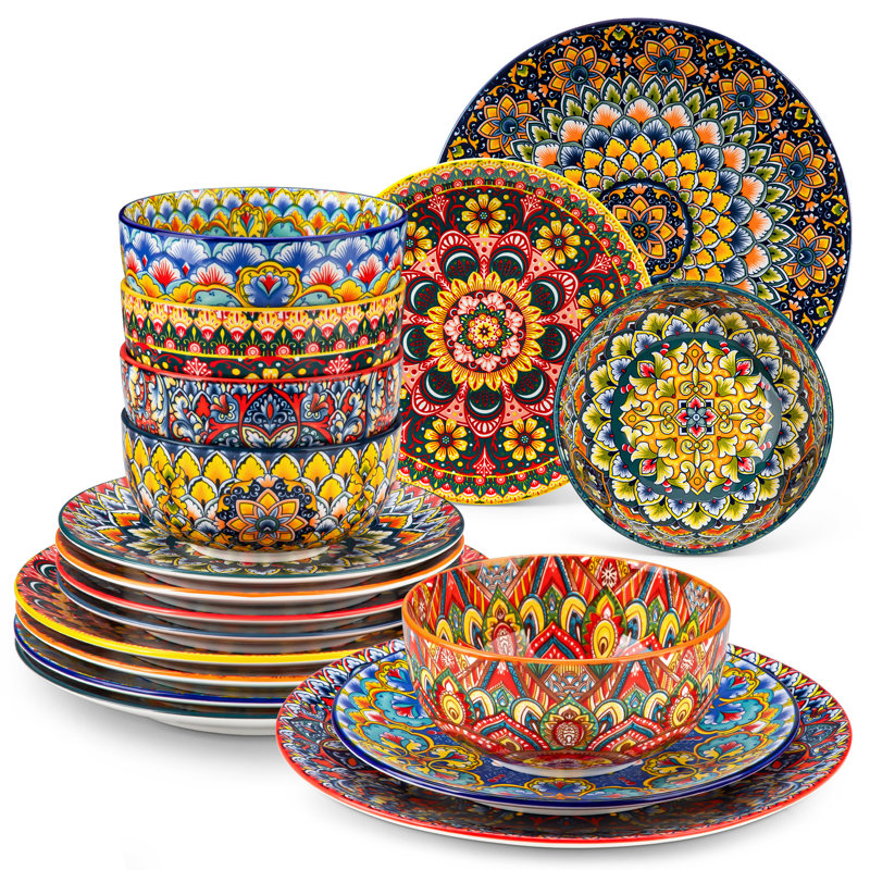 LUMI 18 Piece Porcelain China Dinnerware Set - Service for 6