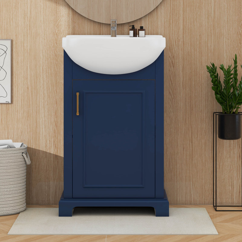 Meuble-lavabo de 20 pouces avec lavabo bol en céramique, Bleu