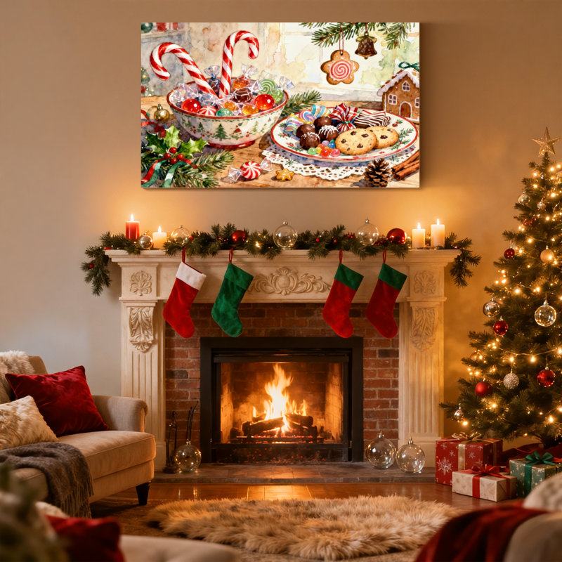 Ensemble de 3 impressions sur toile de Noël, bonbons et décorations de bonbons de Noël, H 12 po x l 18 po