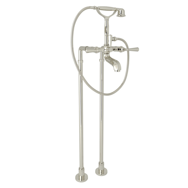 Palladian Floor Mount Tub Filler, Polished Nickel, Industrial Metal Lever Handle