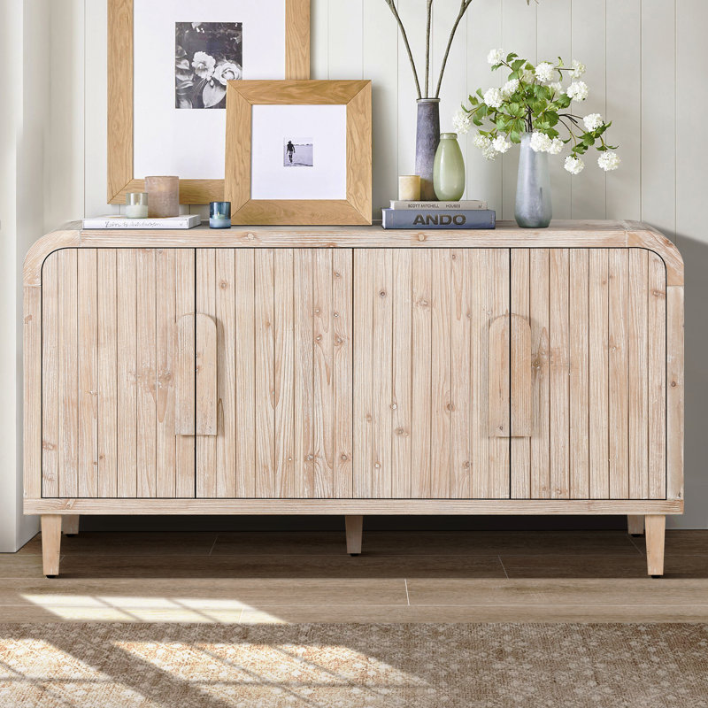 Buffet de rangement courbé avec poignées en bois, Bois naturel délavé