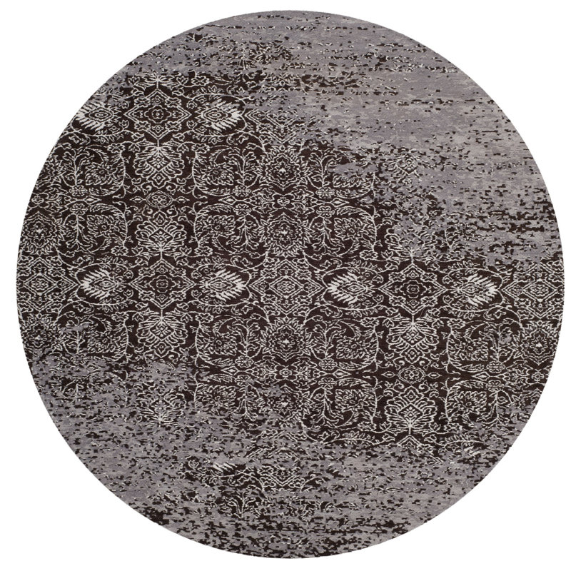 Tapis abstrait argent / brun, Rond 6 pi
