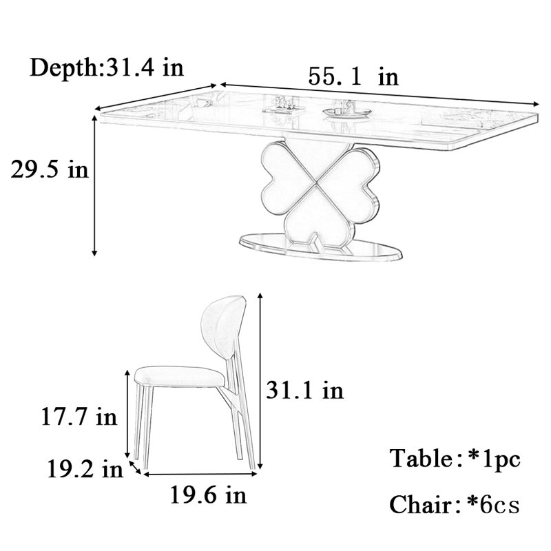 Table et chaise trèfle à quatre feuilles Design sens, H 29,5 po x L 55,1 po x l 31,4 po