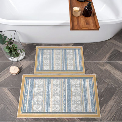 Ensemble de tapis de bain bleu doux (2 pièces) | 100% polyester, 1,6 x 2,0 pi et 2,0 x 3,3 pi | 650 g / m², hauteur des poils de 0,2 po, base à pois antidérapante | Lavable à la machine, durable et facile à nettoyer | Parfait pour la décoration de salle de bain