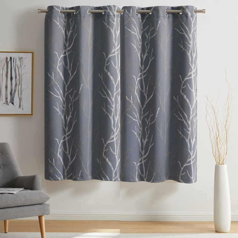 Kingdom Branch Blackout Curtain Panel, Gray, 40" W x 63" L
