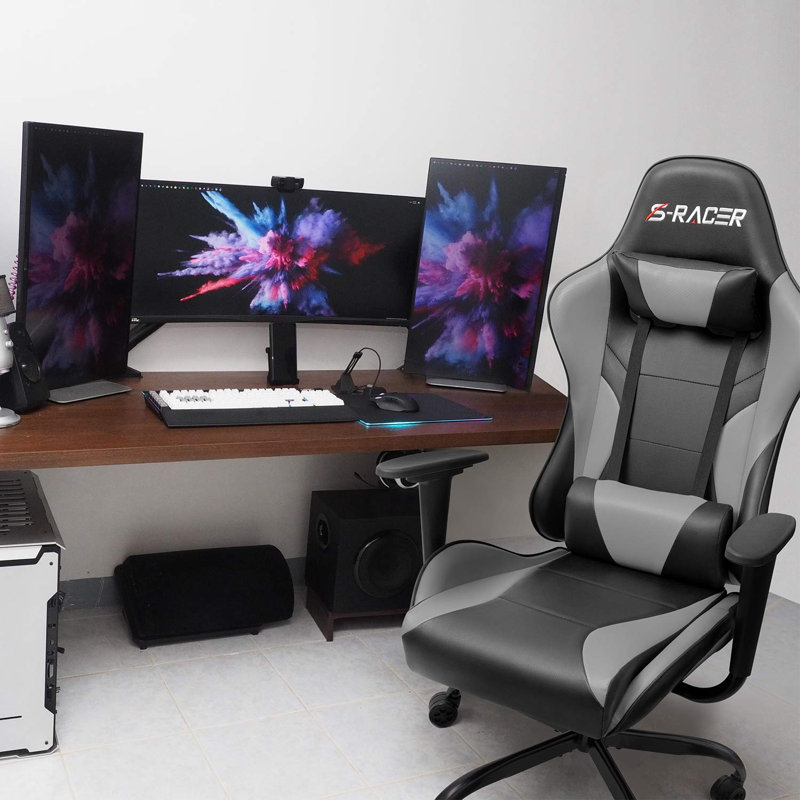 Homall High-Back Adjustable Reclining Ergonomic Faux Leather PC & Racing Game Chair, Gray