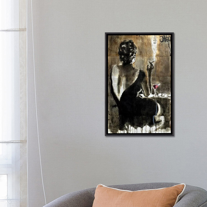 Cocktail par Loui Jover - imprimé, H 26 po x l 18 po x p 1,5 po, Cadre blanc, Noir patiné