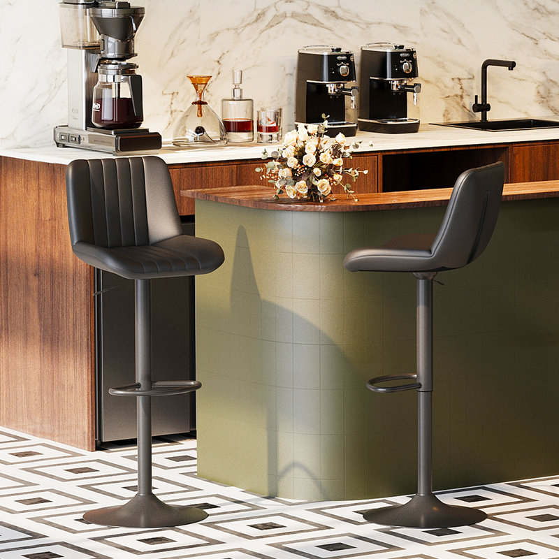Swivel Upholstered Adjustable Height Counter Stool with Metal Frame, Black