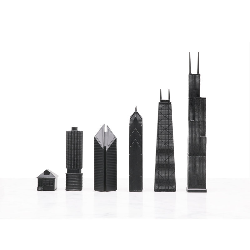 Stainless Steel CHICAGO Chess Set with Marble Hatch Board