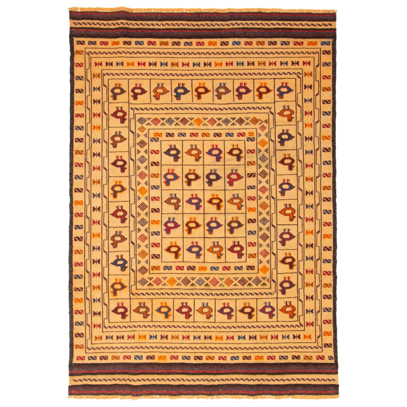 Tapisserie Zakrzewski brun clair Kilim 4 pi 3 po x 5 pi 11 po