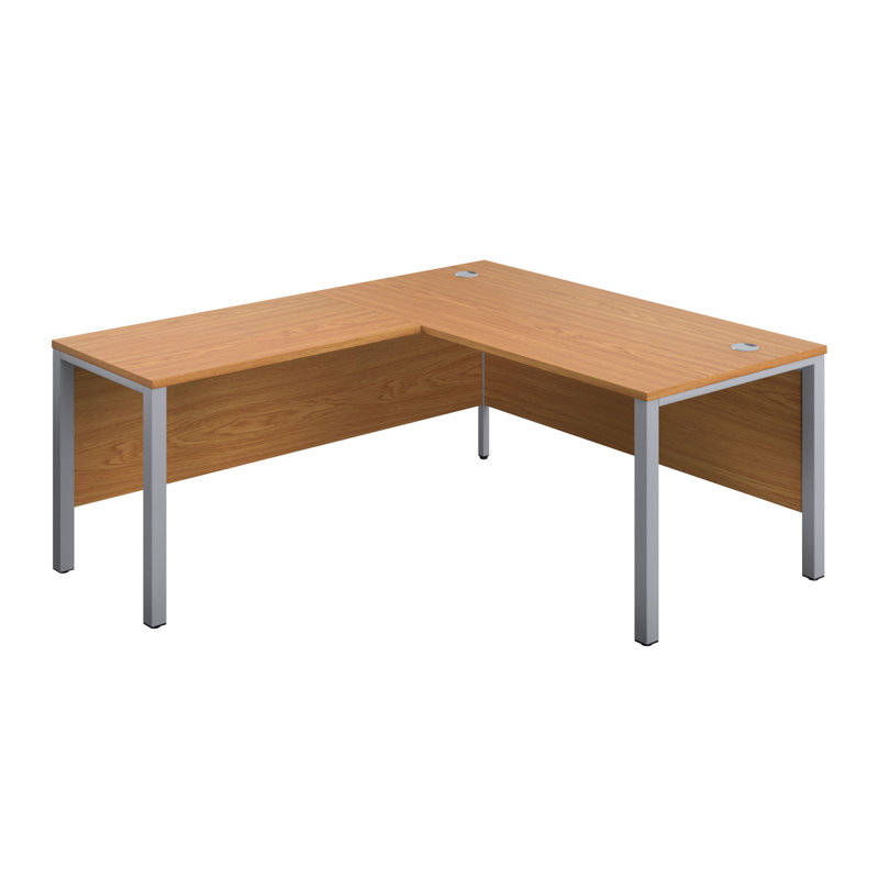 Buariki L-Shaped Metal Base Executive Desk, 73cm H x 180cm W x 180cm D, Left Hand Return, Oak/Silver