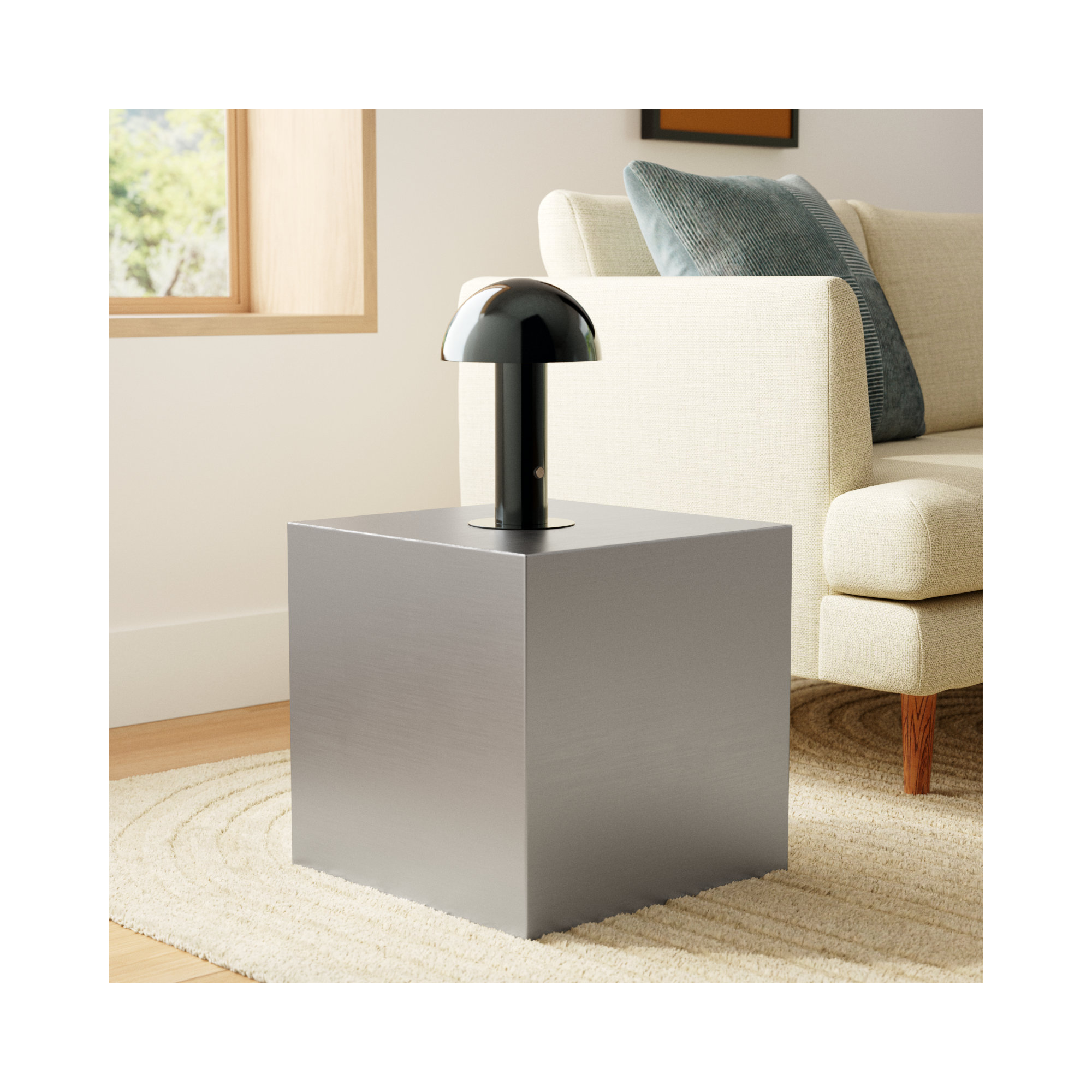 Jules End Table, Brushed Metal, 16" H x 16" W x 16" D