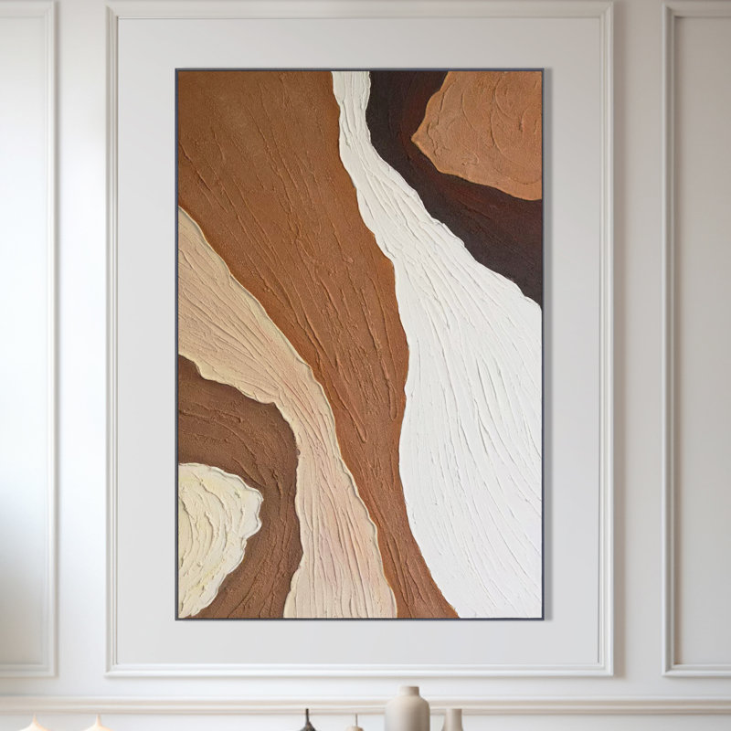 Peinture abstraite brune, 47 ", empâtement sur toile texturée, décoration murale