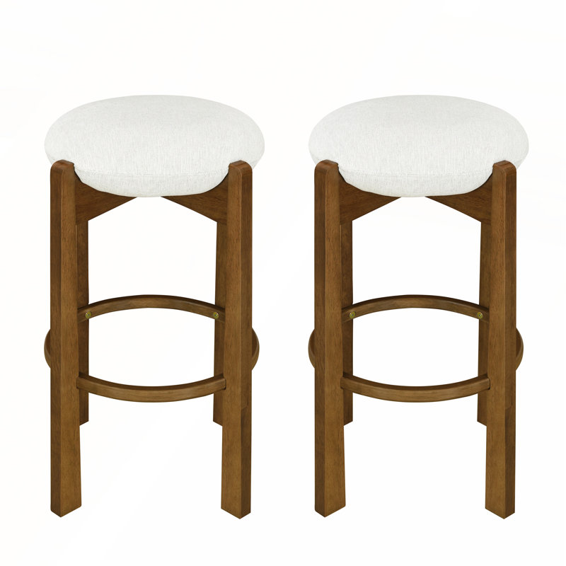 Ensemble de 2 tabourets de bar rembourrés en bois avec revêtement ivoire, Noyer foncé, 2