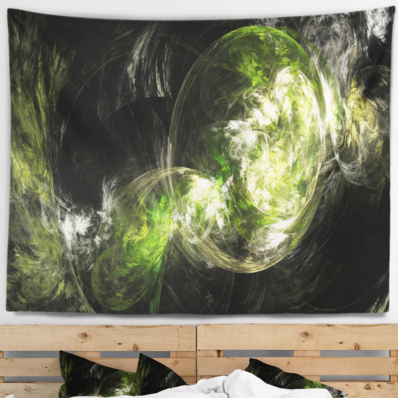 Tapisserie abstraite fumée verte, H 50 po x l 60 po