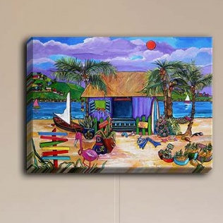 « island time », reproduction sur toile, H 12 po x l 16 po x P 1,5 po, Toile tendue