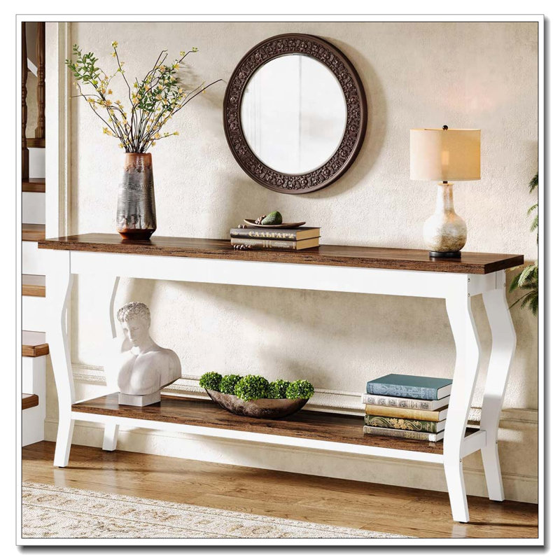 70.9" Vintage Sofa Table with 2 Storage Shelves