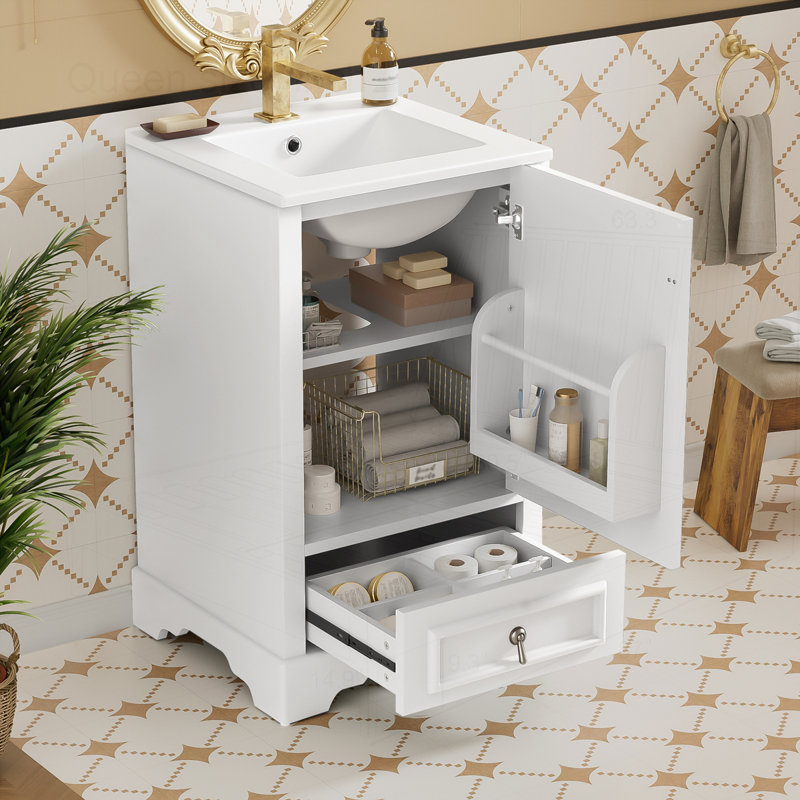 Meuble-lavabo 20 po avec lavabo en céramique, Blanc
