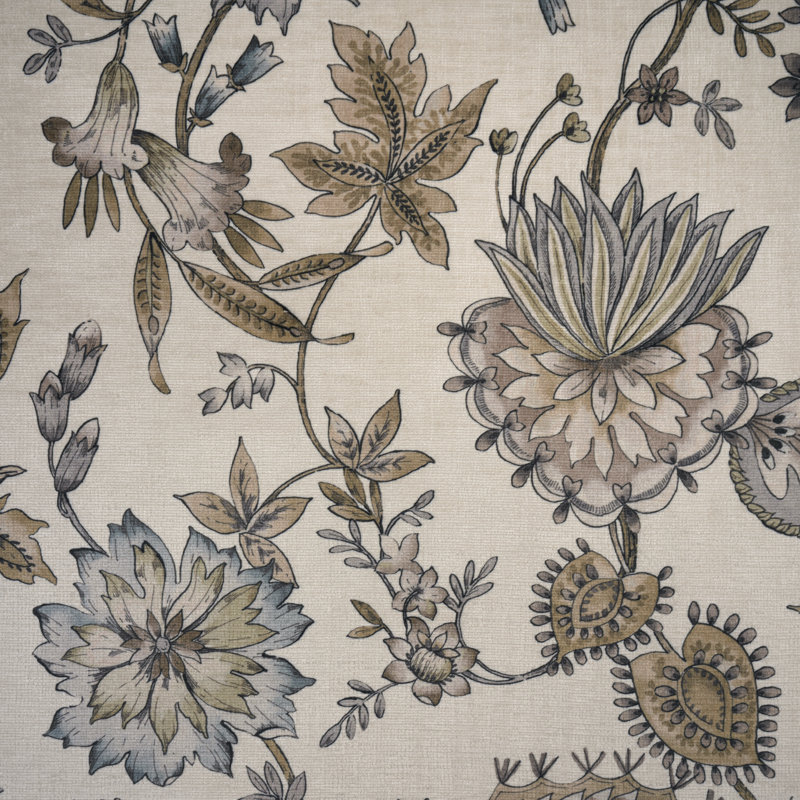 Gia Jacobean Floral Printed Upholstery Fabric By The Yard, Basil