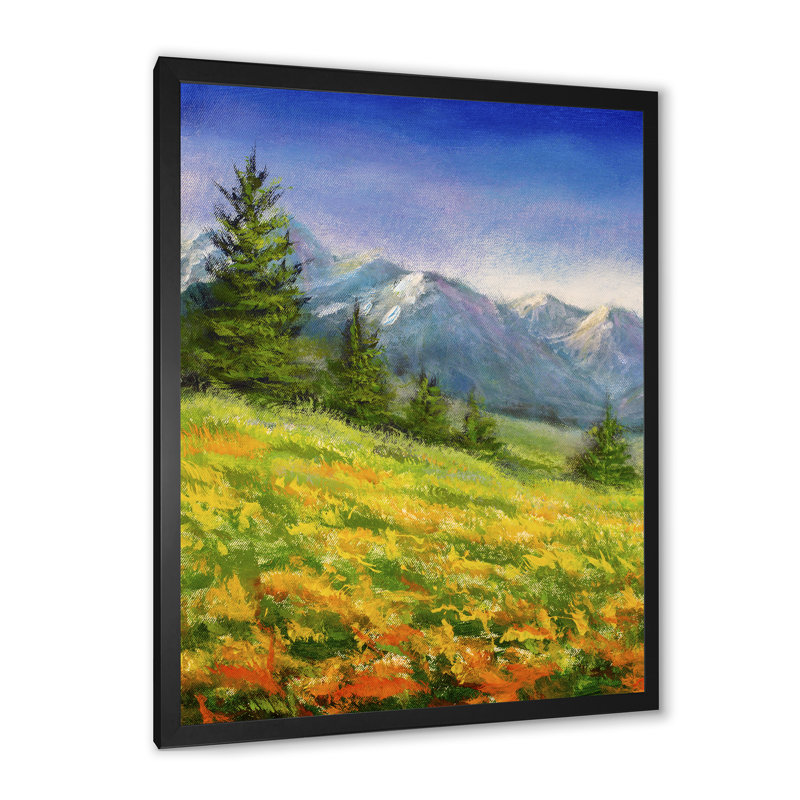 «Blossing Field in the Pine Mountains», peinture sur toile, Cadre photo noir, H 20 po x l 12 po x P 1 po