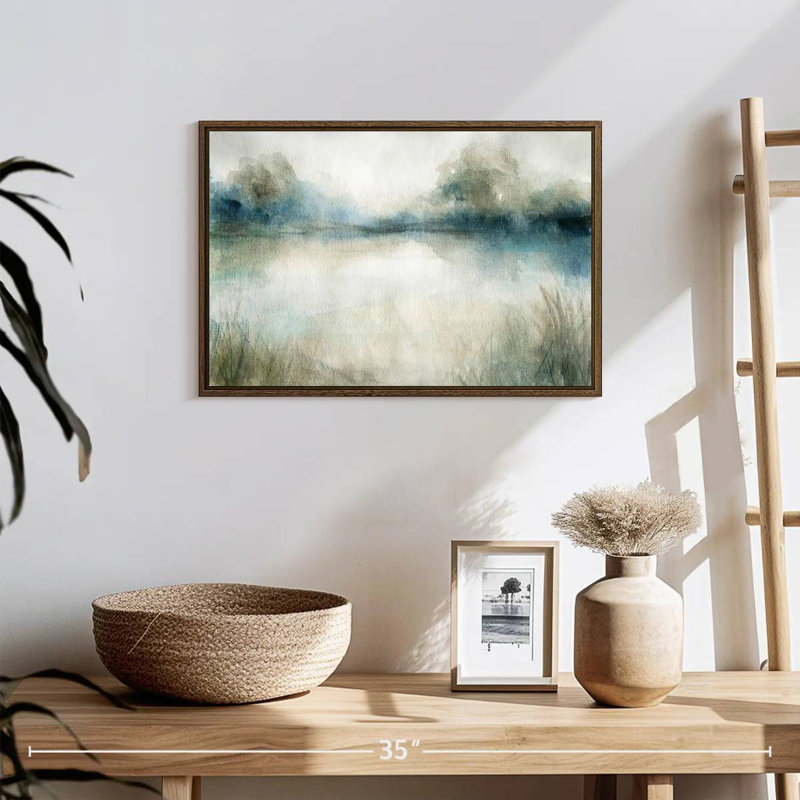 Still Still Waters I, 19 po x 13 po, Cadre flottant noyer