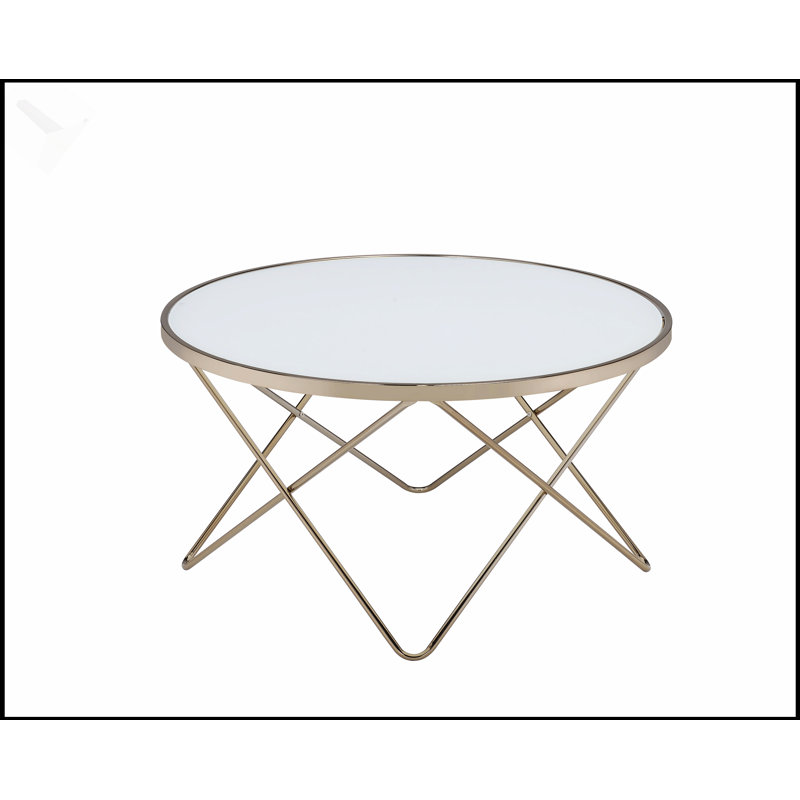 Table basse moderne avec plateau en verre givré et finition champagne Valora