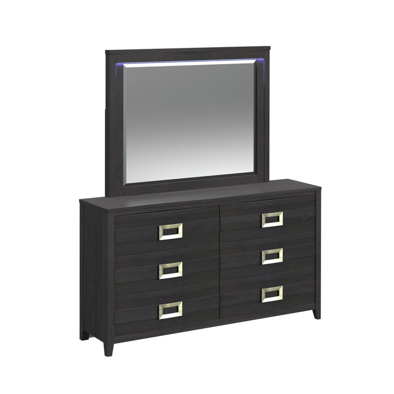 Ensemble de commode et miroir Hamrick avec DEL en noir