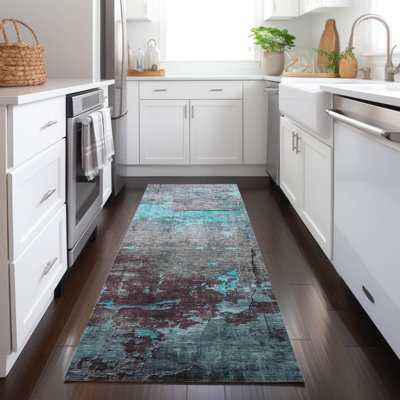 Tapis bleu sarcelle lavable à la machine intérieur / extérieur Xhevrie